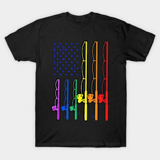 LGBT Pride Spinning Rod Fishing Pole USA Flag T-Shirt